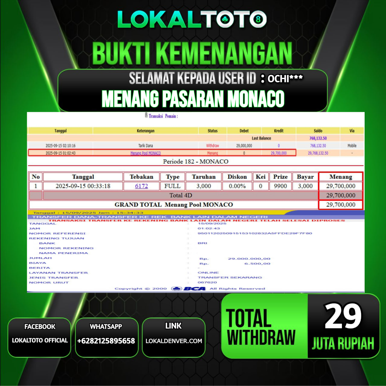 LOKALTOTO JACKPOT PASARAN MONACO RP.29.000.000.,- LUNAS USER ID  :  OCHI***